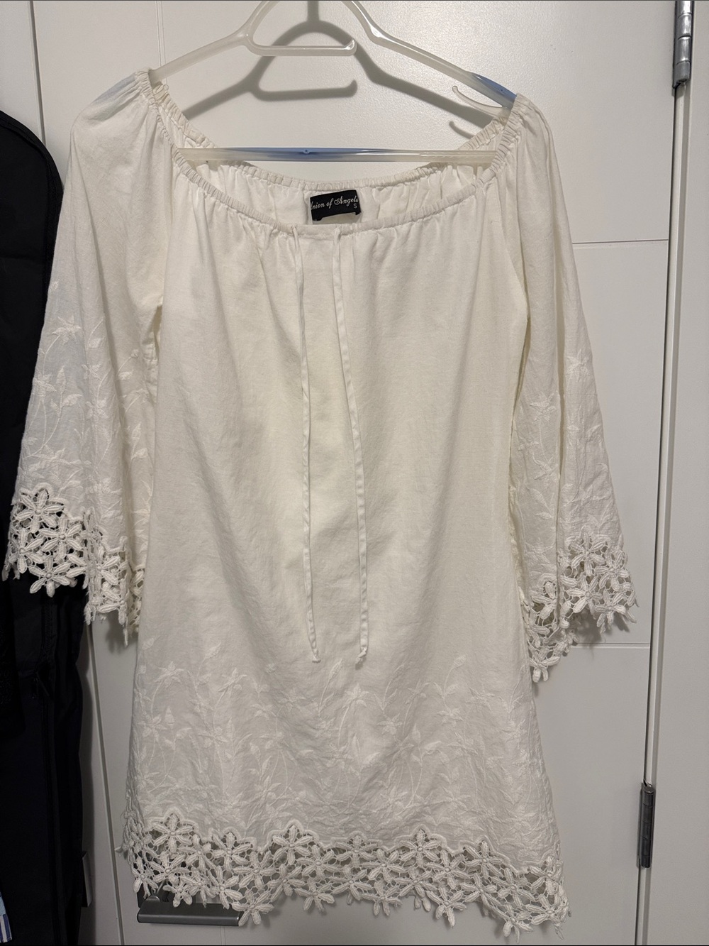 White Embroidered Off-Shoulder Tunic Dress